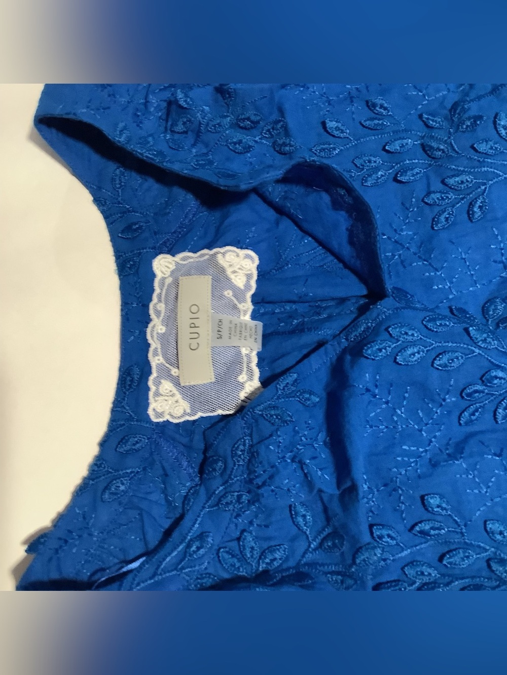 Cupio Women’s Small Royal Blue Embroidered Split Neck Top Short Sleeve Top - Picture 5 of 7